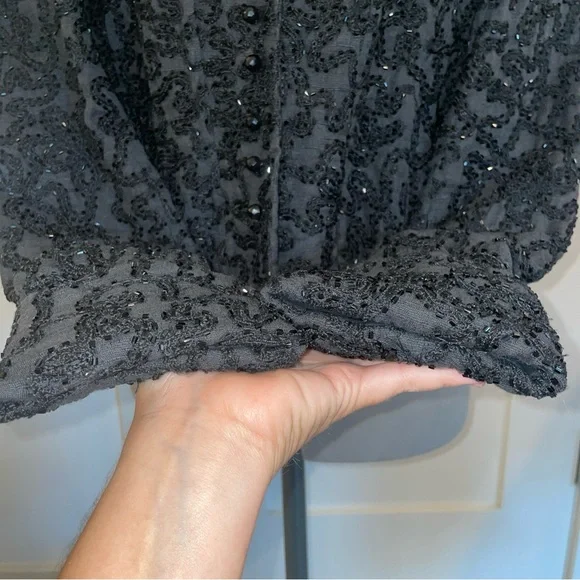 Vintage RALPH LAUREN Silk Blend Exquisite Beaded Smokey Black Button Blazer M